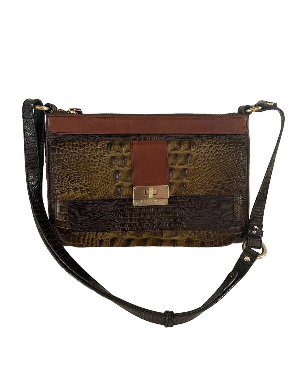 Vintage Brahmin Thea Melbourne Embossed Leather Crossbody Purse Gold Tone